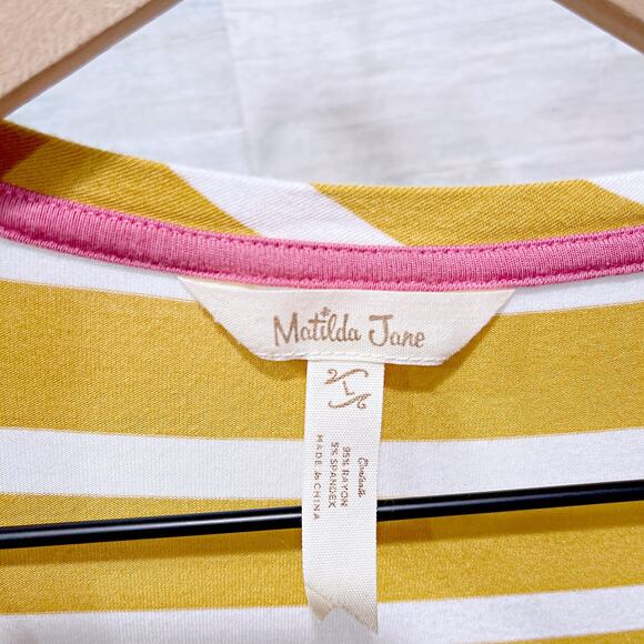 Matilda Jane Long Sleeve Jersey Knit Tunic Top Yellow White Stripe Womens Large - Picture 5 of 6